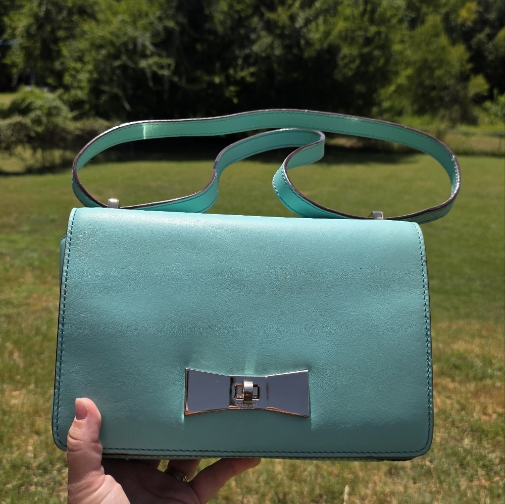 Kate Spade Teal Shoulder Purse Crossbody With Turn Lock Opening - Picture 8 of 9